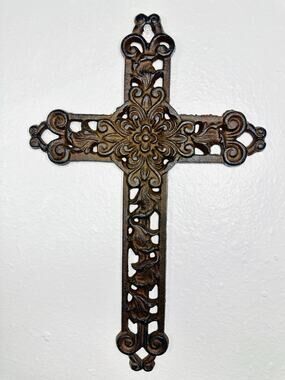Cast Iron Decorative Wall Cross 13.5” Home Spiritual Decor